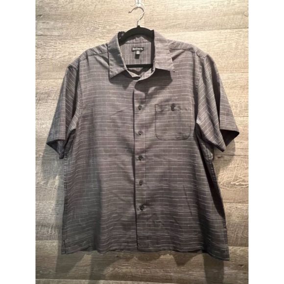 George Mens Polyester Black/White Buttonup Short Sleeve Dress Shirt Size Large - Picture 1 of 3